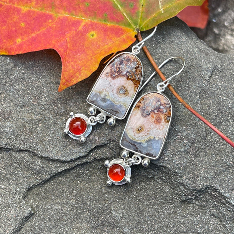 Geometric Hanging Ruby Earrings