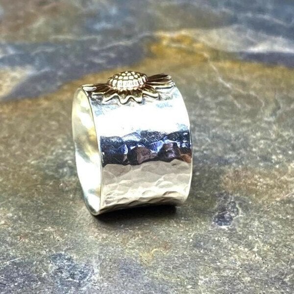 Golden Sunflower Wide Band Ring