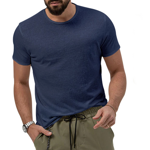 Men's Summer Solid Color Quick-Dry Round Collar Casual Top