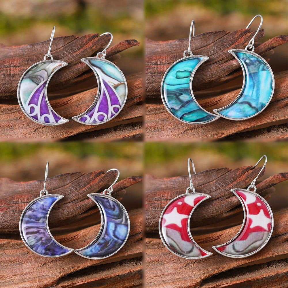 Vintage Geometric Star Moon Earrings