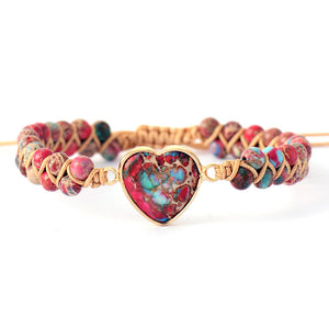 Emperor Stone Peach Heart Double Layer Woven Bracelet