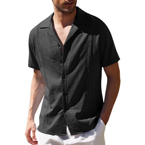 Mens Cotton Linen Casual Cuban Short Sleeve Beach Shirt