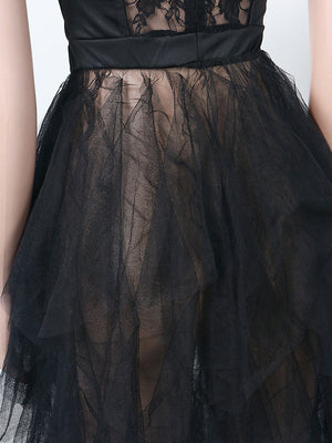 Lace Slit Tulle Dress