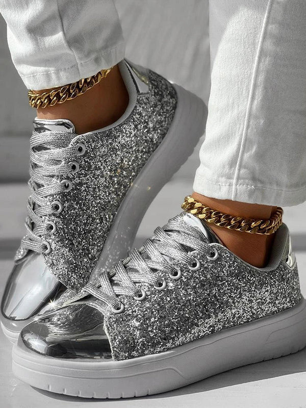 Glitter Shiny Lace Up Sneakers