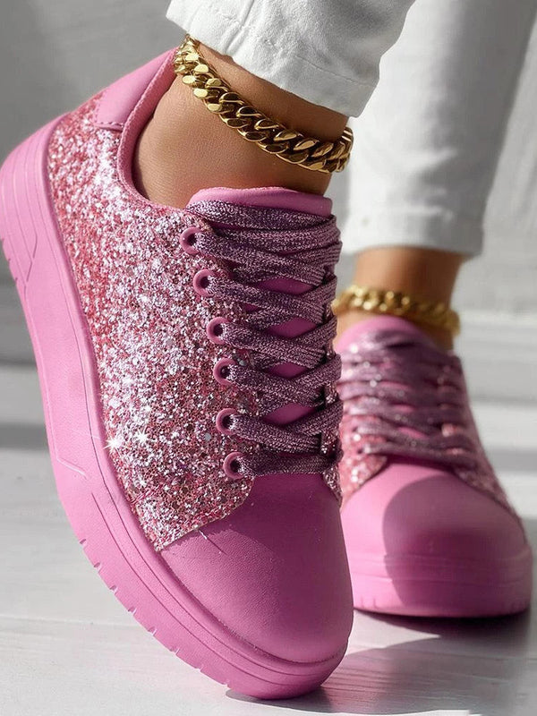 Glitter Shiny Lace Up Sneakers