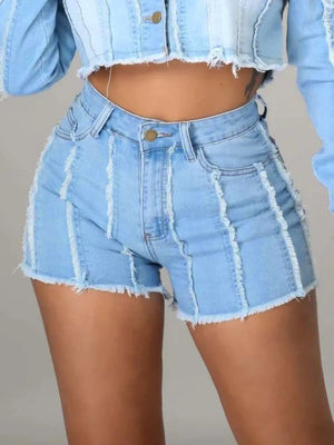 Denim Cropped Jacket & Short Set