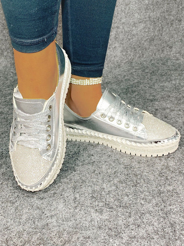 Leather Rhinestone Sneakers