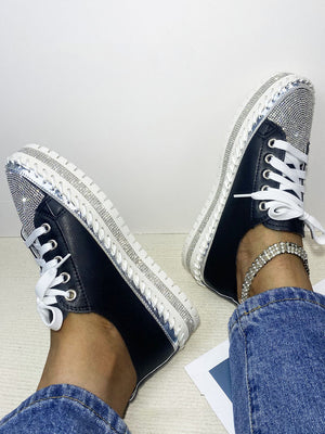 Leather Rhinestone Sneakers