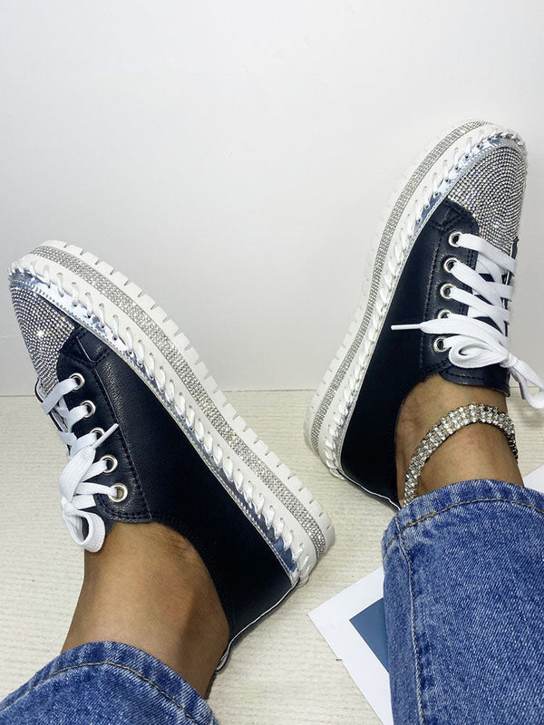 Leather Rhinestone Sneakers