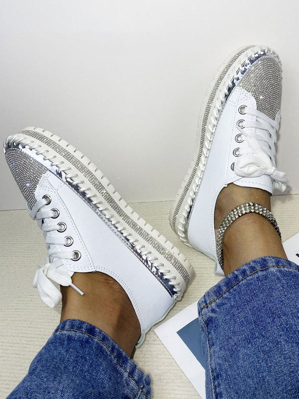 Leather Rhinestone Sneakers