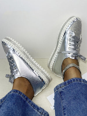 Leather Rhinestone Sneakers