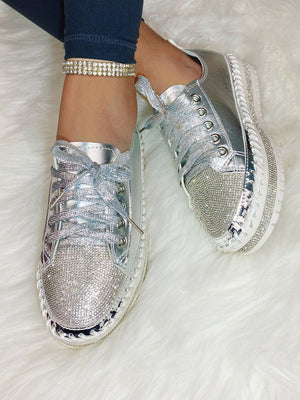 Leather Rhinestone Sneakers