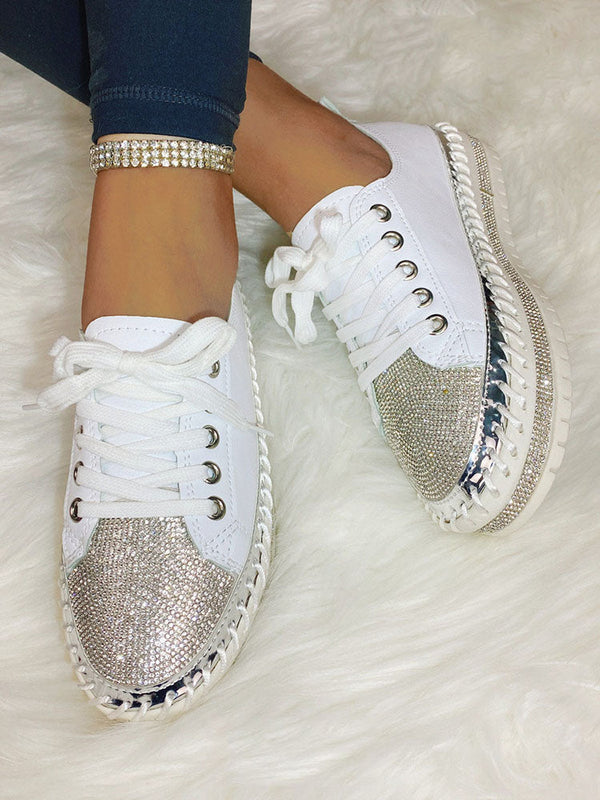 Leather Rhinestone Sneakers