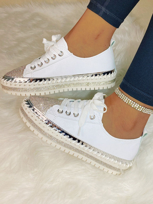 Leather Rhinestone Sneakers