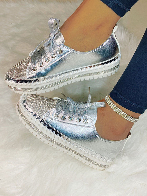 Leather Rhinestone Sneakers