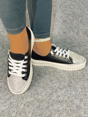 Leather Rhinestone Sneakers