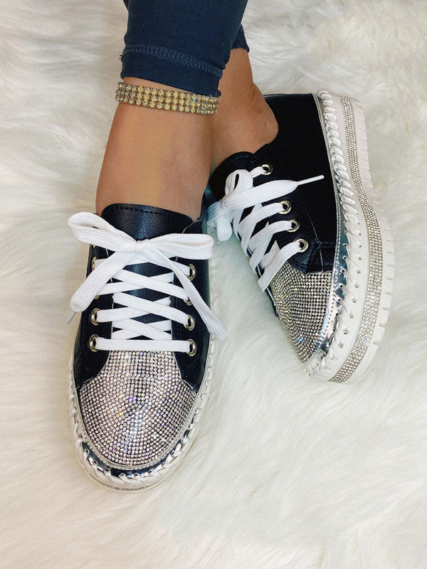 Leather Rhinestone Sneakers