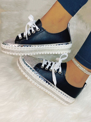 Leather Rhinestone Sneakers