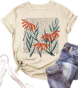 Womens Oversized T-shirt Flower Graphic Tees