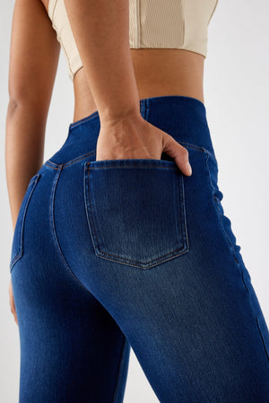 SHAPUM Wide Leg Jeans Woman Stretchy Crossed Denim Pants Elastic Waist Pull Sweatpant Jeans Trendy Baggy Loose