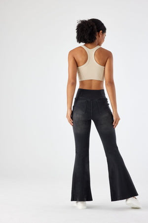 SHAPUM Wide Leg Jeans Woman Stretchy Crossed Denim Pants Elastic Waist Pull Sweatpant Jeans Trendy Baggy Loose