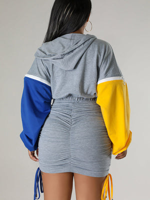 Hoodie Color Block Ruched Dress