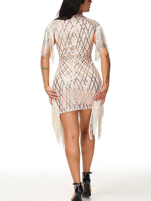 Sequins Tassels Mesh Patchwork Dress