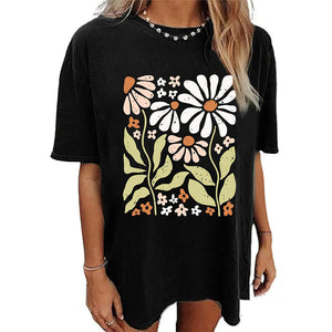 Womens Oversized T-shirt Flower Graphic Tees