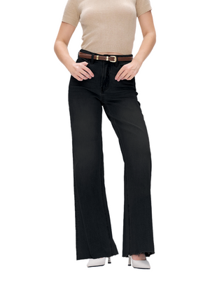 BlueMoment Women's High Waist Flare Leg BBL Jeans Tummy Control Fit Button Fly Pocket Design Soft Denim Bell Bottom Trousers