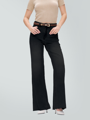 BlueMoment Women's High Waist Flare Leg BBL Jeans Tummy Control Fit Button Fly Pocket Design Soft Denim Bell Bottom Trousers