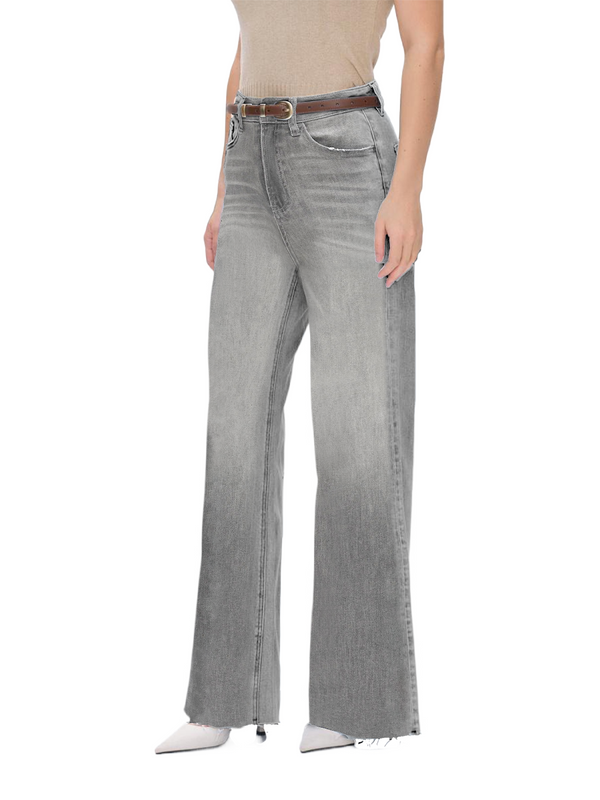 BlueMoment Women High Waist Wide Leg Straight Jeans Stretch Grey Wash Denim Pants