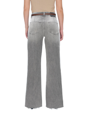 BlueMoment Women High Waist Wide Leg Straight Jeans Stretch Grey Wash Denim Pants