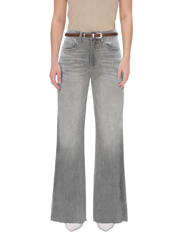 BlueMoment Women High Waist Wide Leg Straight Jeans Stretch Grey Wash Denim Pants