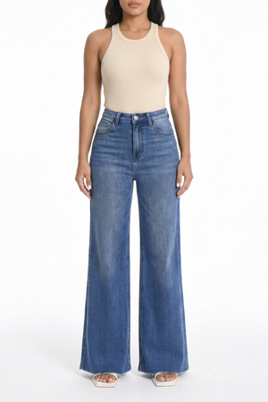BlueMoment High Waisted Wide Leg Jeans for Women Stretchy Tummy Control Loose Denim Pants Trendy Plus Size Mom Baggy Jeans