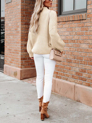 Mock Neck Solid Knit Sweater