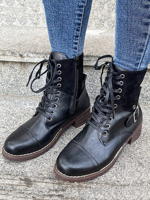 Chunky Heel Leather Boots