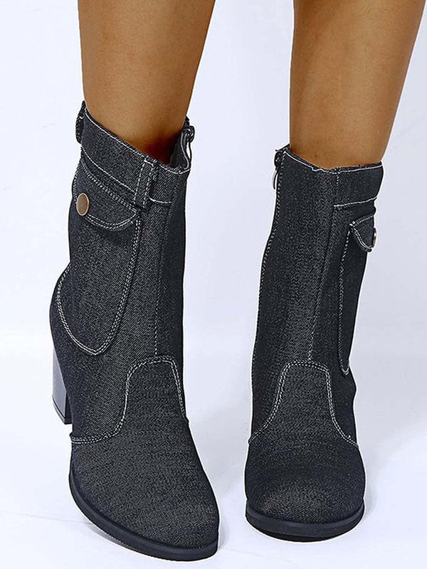 Denim Chunky Heel Boots