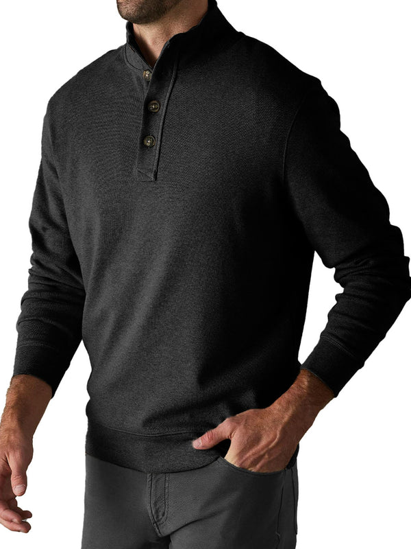 Men's Fashion Casual Button Stand Collar Long Sleeve Polo Shirt