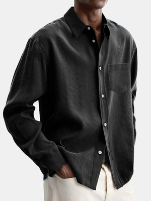 Men's Casual Basic Solid Color Lapel Pocket Long Sleeve Shirt