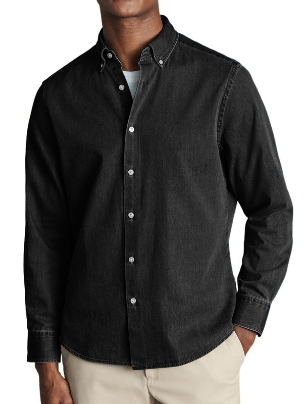 Men's Washed Cotton Basic Long-sleeved Shirt