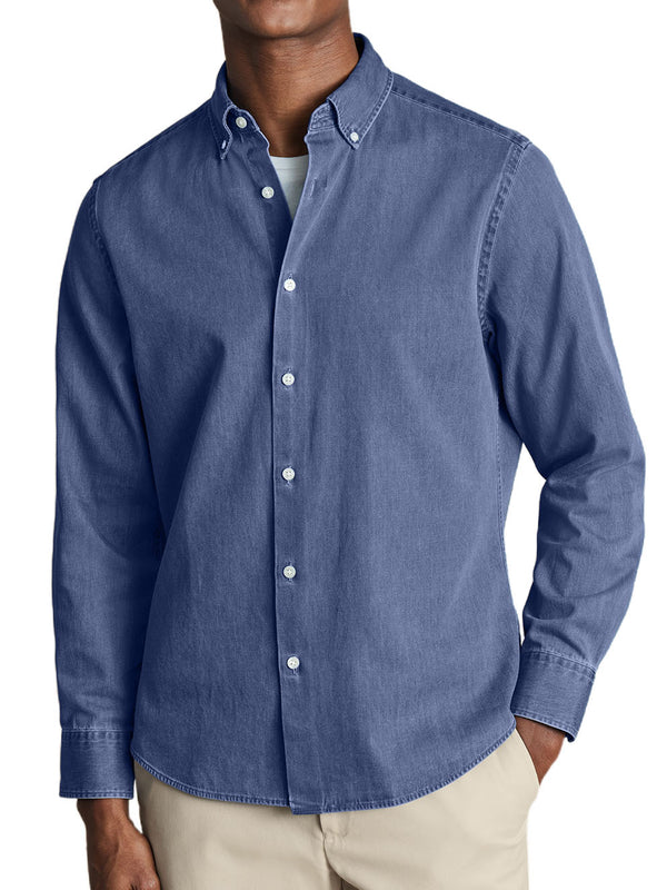 Men's Washed Cotton Basic Long-sleeved Shirt