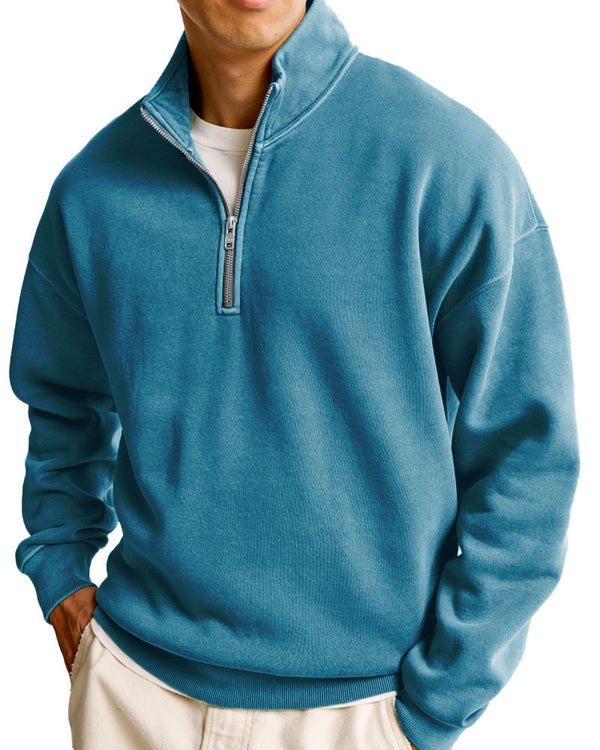 Men's Fashionable Casual Half-Zip Stand Collar Long-Sleeved Sweatshirt