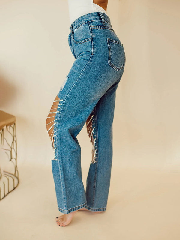 Rhinestone Chain Jeans