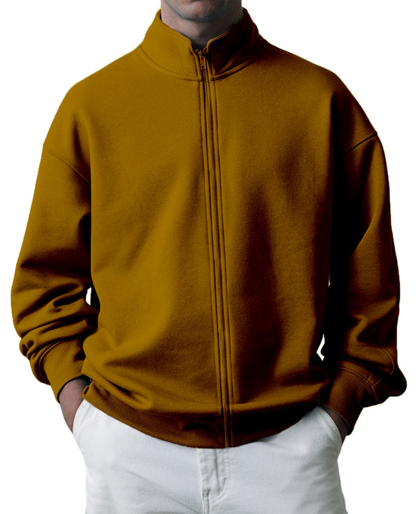 Men's Daily Solid Color Cotton Sweatshirt Zipper Jacket