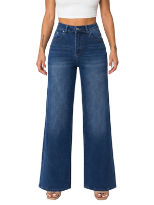 CANANA Women Super Stretchy High Rise Wide Leg Jeans Comfort Tummy Control BBL Jeans