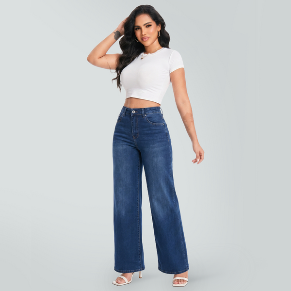 CANANA Women Super Stretchy High Rise Wide Leg Jeans Comfort Tummy Control BBL Jeans