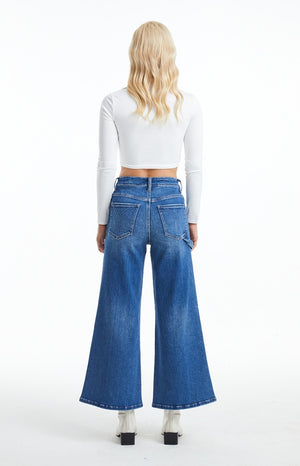 High Rise Stretch Wide Flare Leg Jeans