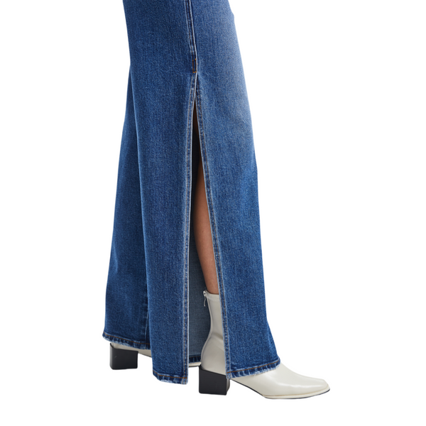 Women High Rise Stretch Wide Leg Side Slit Grinding Jeans BYW8037