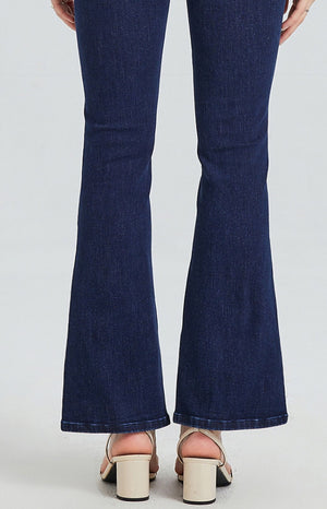 High Rise Stretch Wide Leg Front Slit Flare Jeans