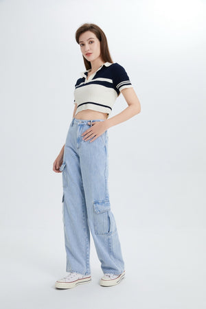 Womens Cargo Jeans High Waisted Baggy